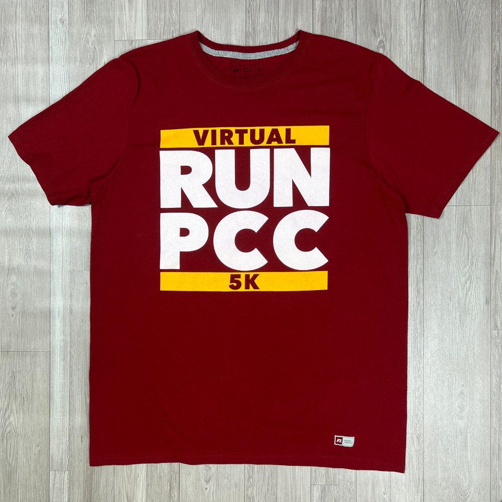 Size L - Russel Athletic Brand - Virtual Run PCC 5K Vintage T-Shirt (LxW: 30x22 in)
