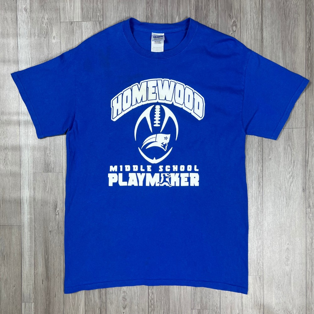 Size M - Gildan Ultra Cotton Brand - Homewood Middle School Playmaker Vintage T-Shirt (LxW: 28x20 in)